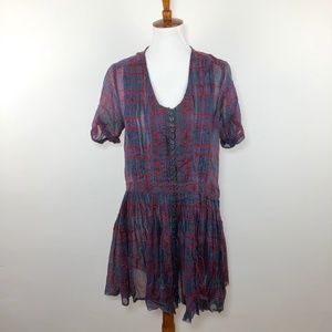 Free People Red & Purple Plaid Dress, sz Medium